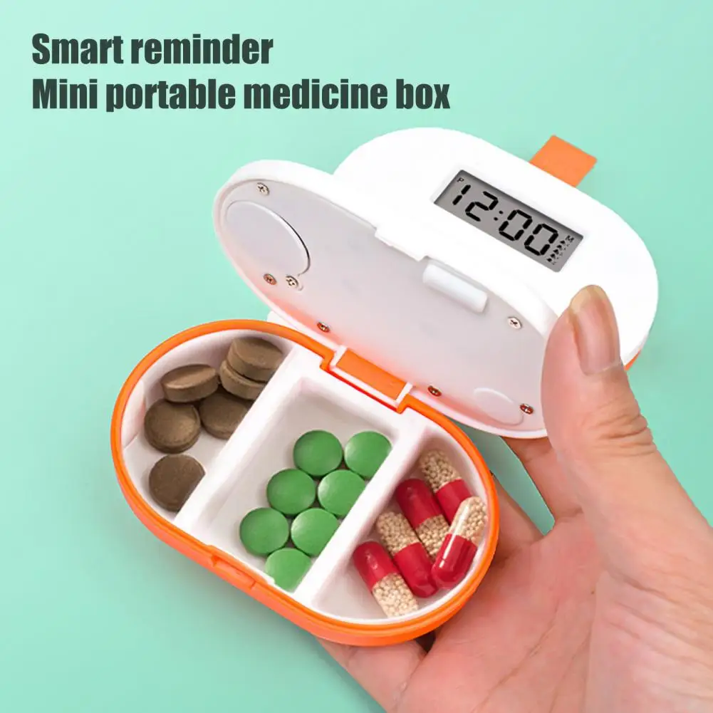 

Timed Reminder Pill Box Pill Box with Alarm Clock Portable Travel Medication Organizer 3-compartment Lcd Display for Elderly