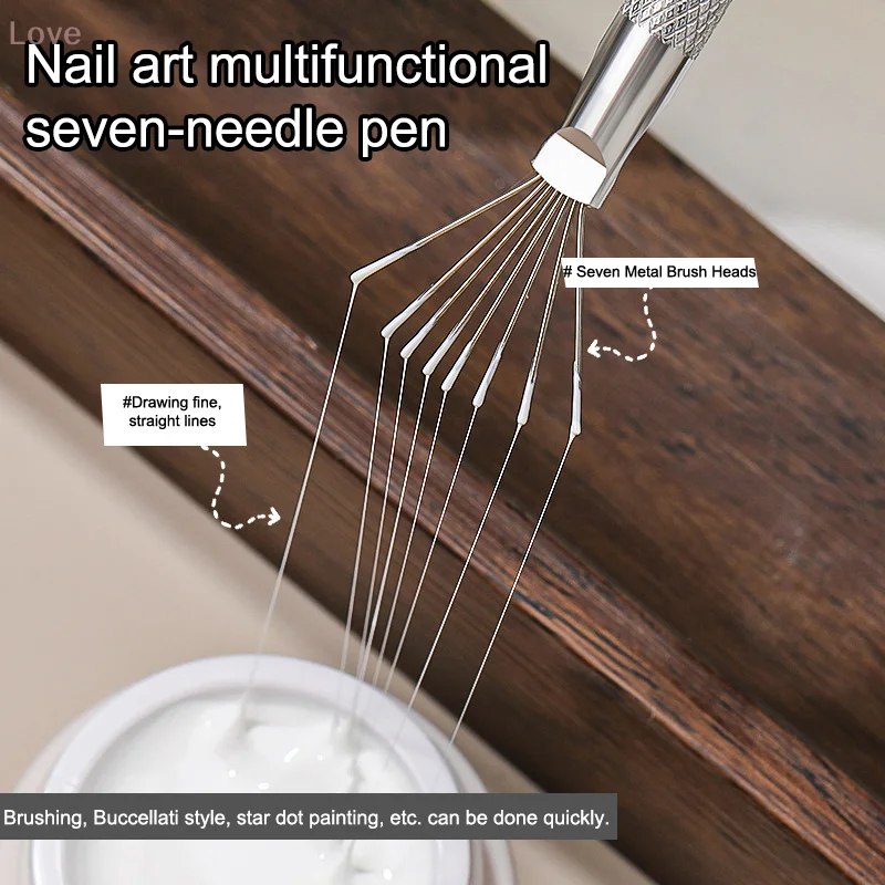 [L & P] متعددة الوظائف مسمار الفن خط اللوحة 7 دبوس القلم انحناء مقبض من الفولاذ المقاوم للصدأ مسمار الأشعة فوق البنفسجية هلام فرش رسم أدوات مانيكير