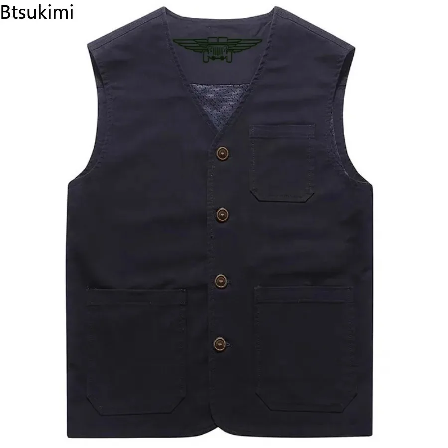 Plus Size 8XL Men's Pure Cotton Vests Fashion Multi-Pocket Casual Sleeveless Vest Jackets Male Outdoor Sports Fishing Waistcoats