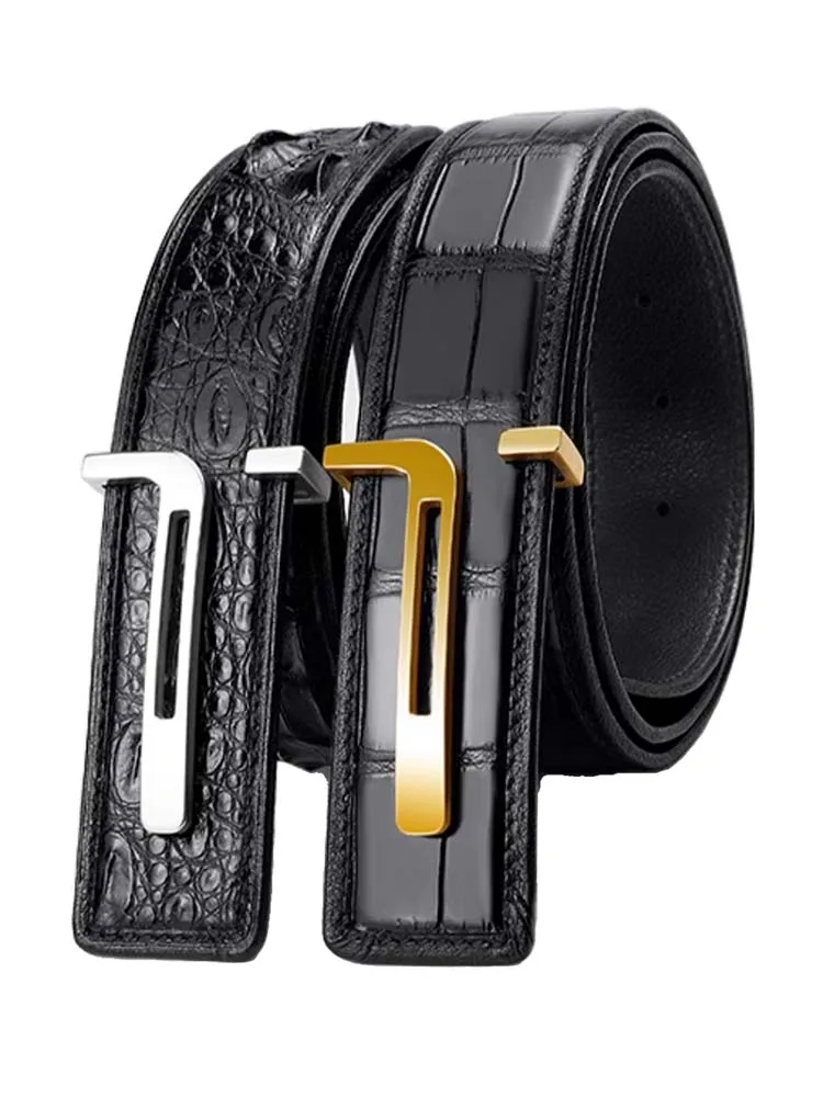 

Alligator leather belt men's leather high-grade brand stainless steel smooth buckle middle-aged waistband