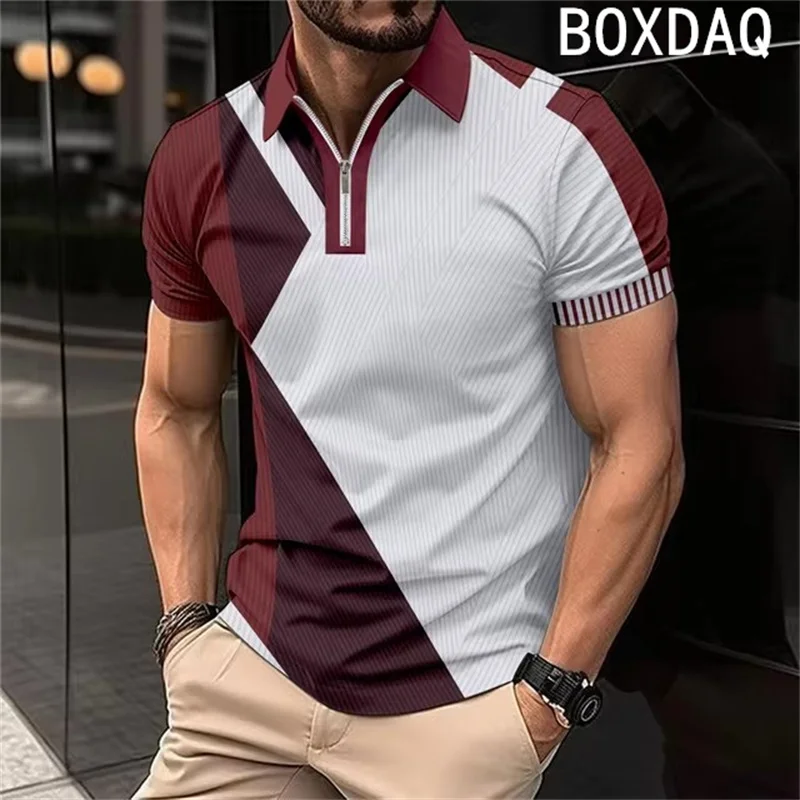 Men's Classic Short Sleeve Polo Shirt Fashion Colorful Geometric Patterns Splice Shirt Oversized 6XL Men Summer Sport Polo Shirt - Image 6