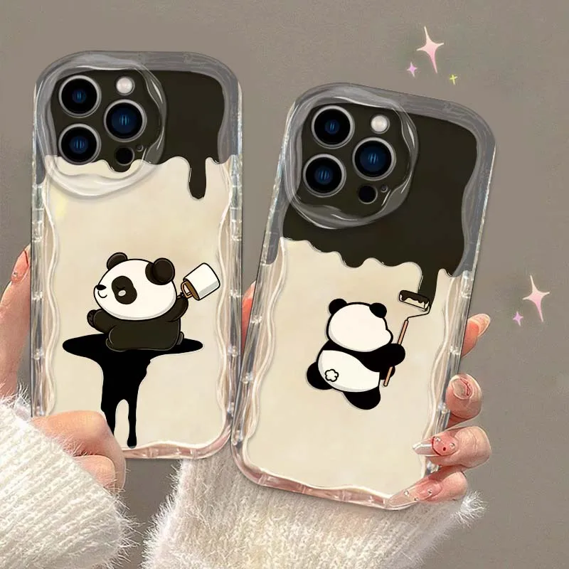 Рабочий чехол с изображением панды для iPhone XR 16, 15, 14, 13, 12, 11 Pro Plus Max Mini Wave Oil, чехол для телефона