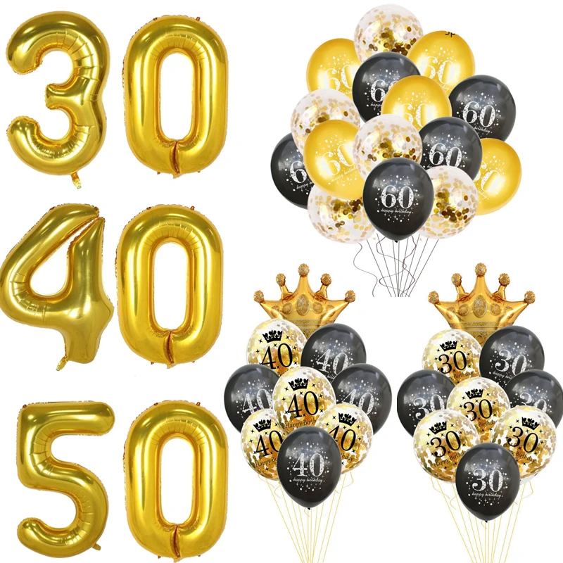 

30 40 50 60 Black Gold Latex Inflatable Confetti Balloon Adult Birthday Party Anniversaire Decor Foil Helium Balloons Air Globos