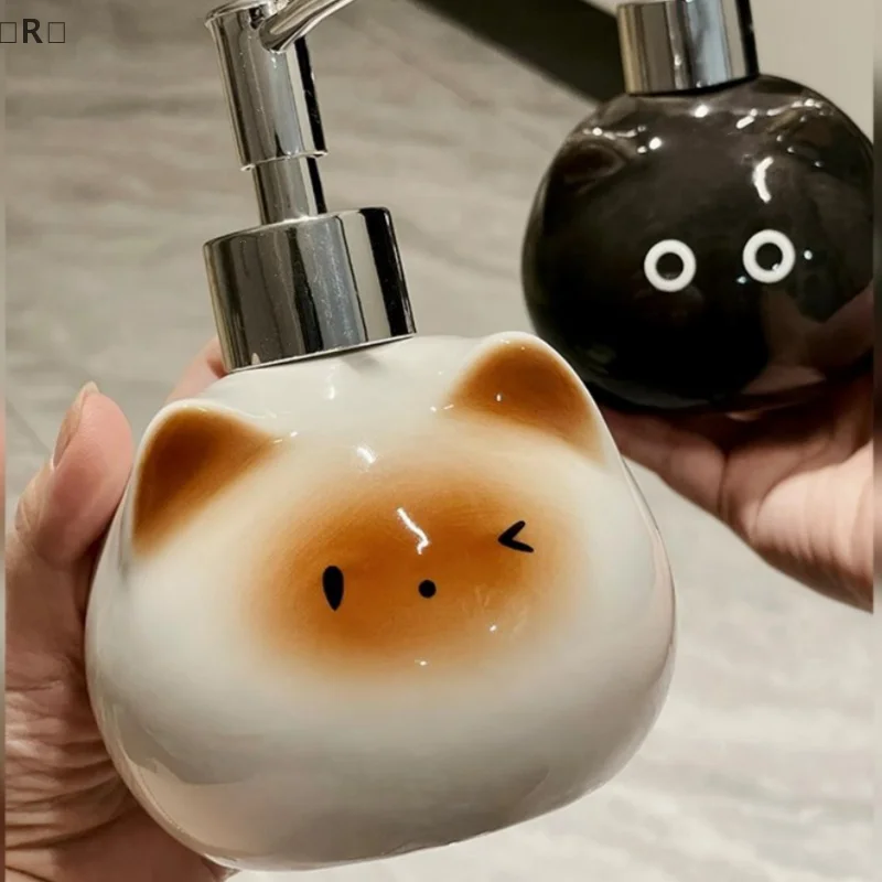 〔R〕Ceramic Siamese Cat Hand Sanitizer Press Bottle Toilet Shampoo Shower Gel Packaging Bottle Dispenser For Liquid Soap view 3