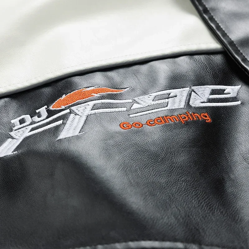 Men's Leather Clothing 2024 Autumn New patchwork Color Trend Print Outdoor Cycling Motorcycle Suit Men Versatile Leather Jacket