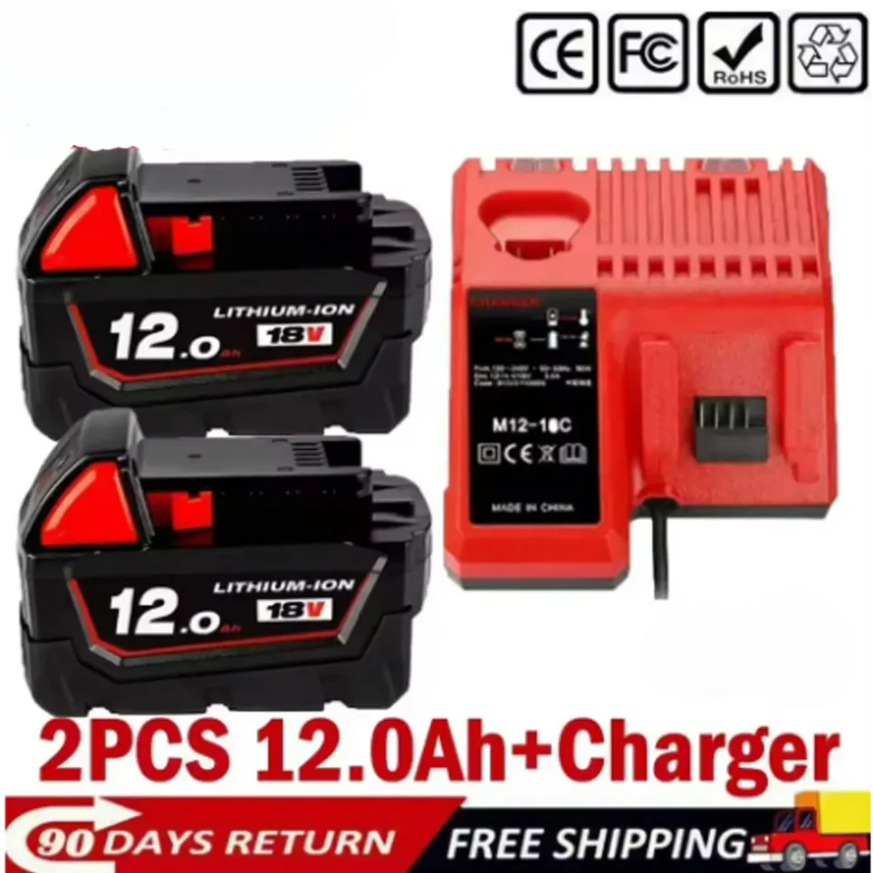 Pour batterie d'outil électrique Milwaukee M18, chargeur, BR, XC, 18V, 12000mAh M18B5, 48-11-1860, batterie 21700 intégrée