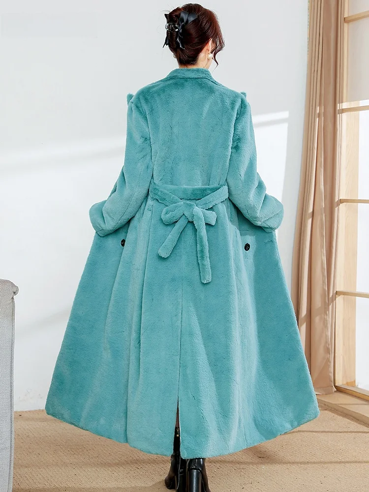 Nerazzurri Long Plush Rabbit Fur Jacket Women's Winter Fashion Loose Environmental Protection Simulation Rabbit Hair Coat