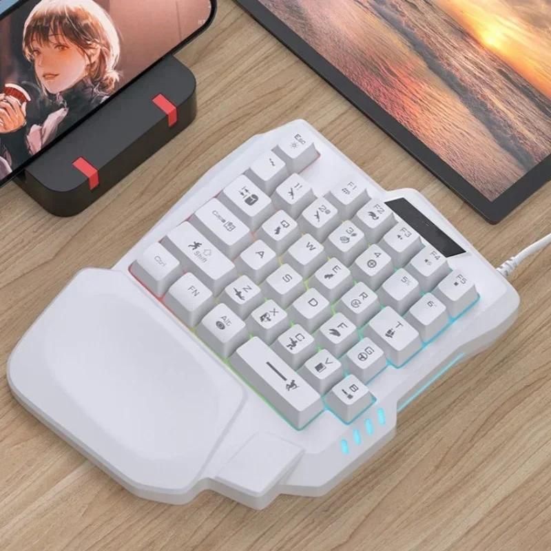 Mini Keyboard One-handed Wired USB 35-Keys Luminous Gaming Keyboards Colorful Ergonomics Keypad Computer Laptop Game Accessories