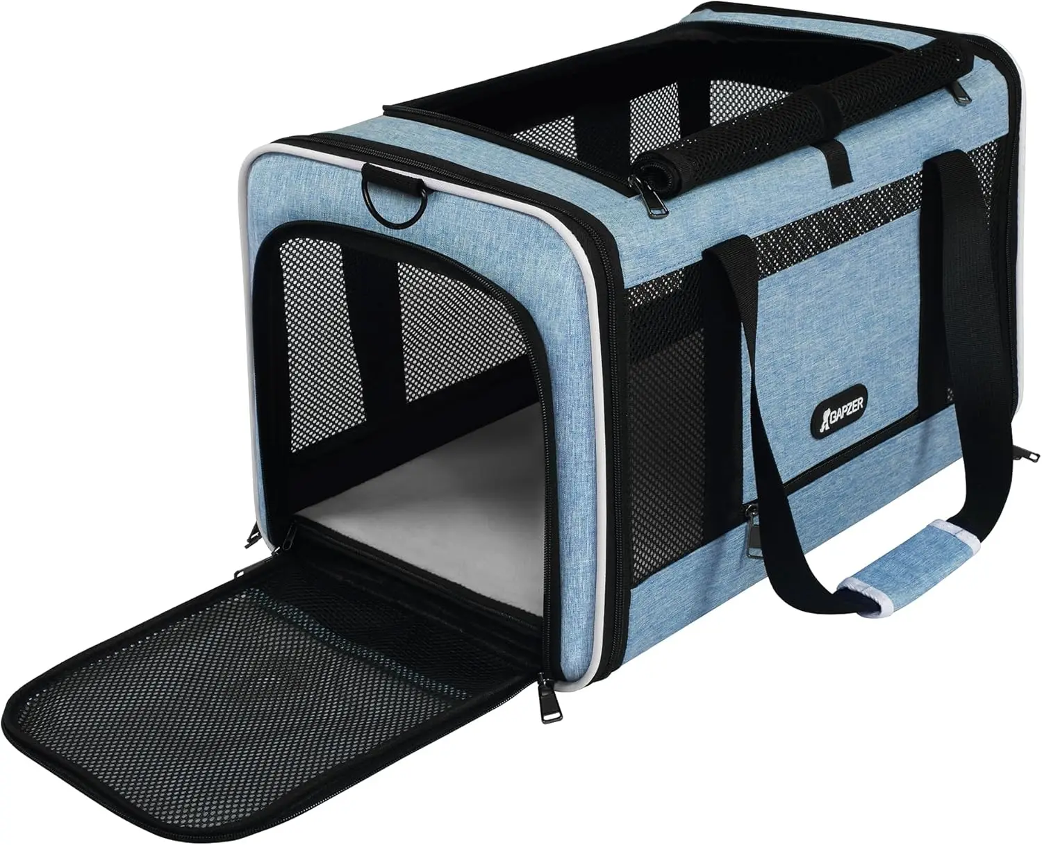 

Soft-Sided Cat Carrier 18x11x11 Top Loading Pet Travel Bag for Dogs Over 15lbs, Portable Small Dog Crate, Kitty Cage Medium Blue