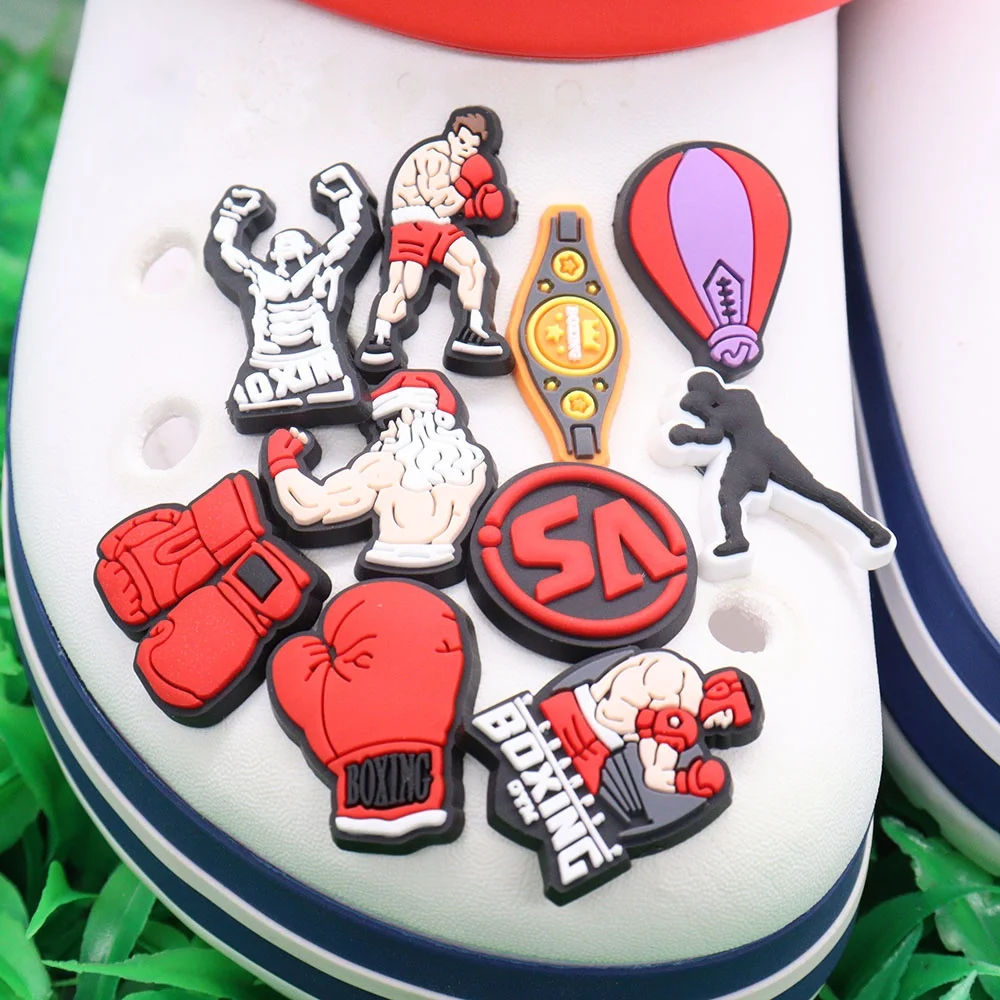 New Arrival 1-10pcs Sports Shoe Charms Boxer Belt Boxing Gloves Accessories PVC Shoes Decorations For Man Party Gift