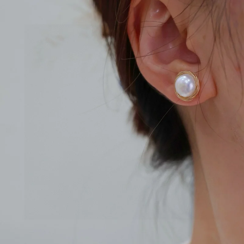SGARIT Classic Small Stud Earrings 14K Filled Gold Natural Freshwater Pearl Minimalist Dainty Jewelry