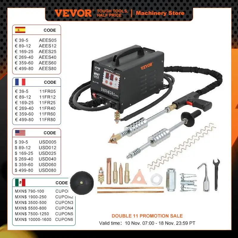 VEVOR Stud Welder Dent Repair Kit 3000W 110V Spot Welder Dent Puller 7 Models Spot Welding Machine for Car Body Dent Repair 20A