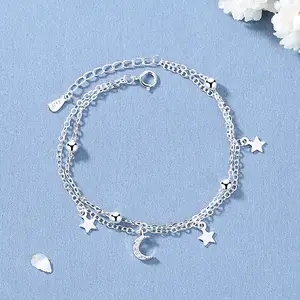 Silver Bracelet,Fashion Bangle,Sterling Silver Bracelet,925 Sterling Silver  Vintage Zircon Inlaid Stars Charm Double Layer Curb Chain Fashion Gothic  Punk Bangle Adjustable Lucky Ankle Bracelet Eternit : Amazon.co.uk: Fashion