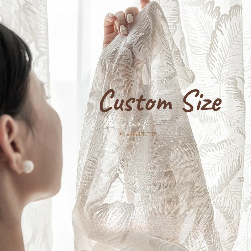 French White Embossed Vintage White Gauze Large Leaves Custom Size Curtains for Living Dining Room Bedroom Luxury Sheer