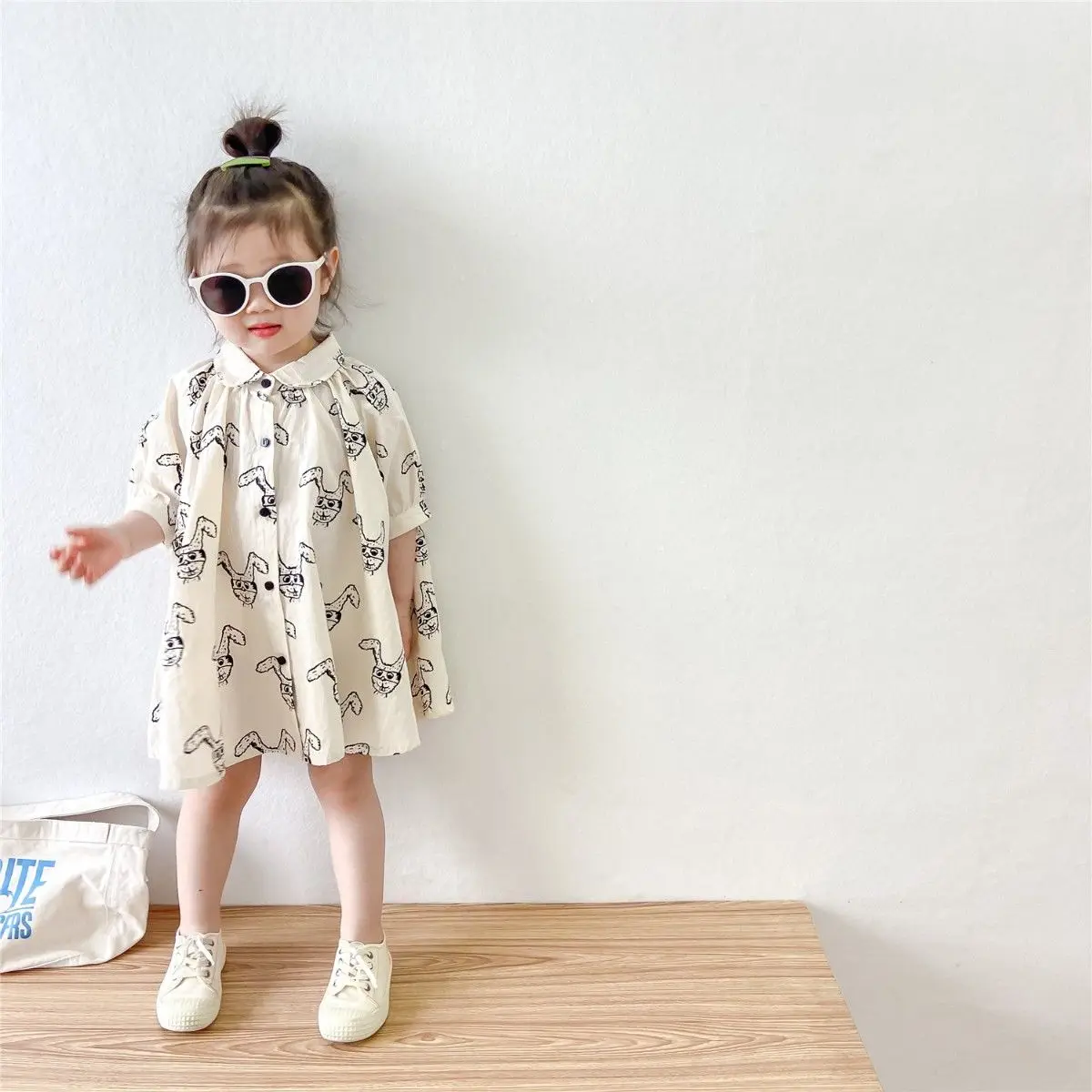 Girls\' Cartoon Pattern Short Sleeve Dress 2022 Summer New Korean Style Girl Cute Animal Thin Girl\'s Dress