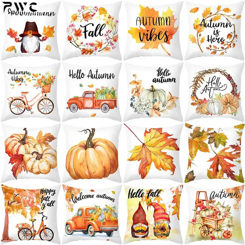 

45x45cm Home Decor Thanksgiving Pillowcase Maple Pumpkin Pillowcase Thanksgiving Fall Maple Decor Pillowcase