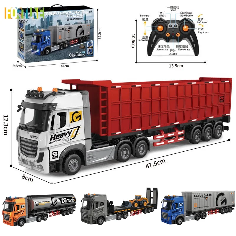 

Rc Car Big Remote Control Oil Tank Truck 9ch Alloy Electronic Simulation Trailer Led Music Rc Container Truck Rechargeable Toy