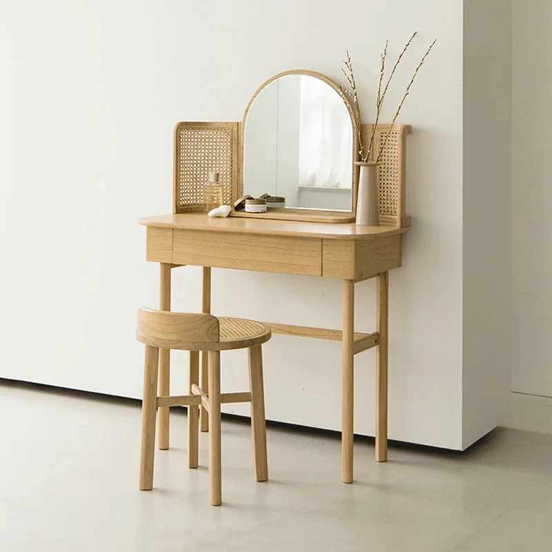 Solid wood dresser, Nordic modern simple rattan makeup table, small apartment c