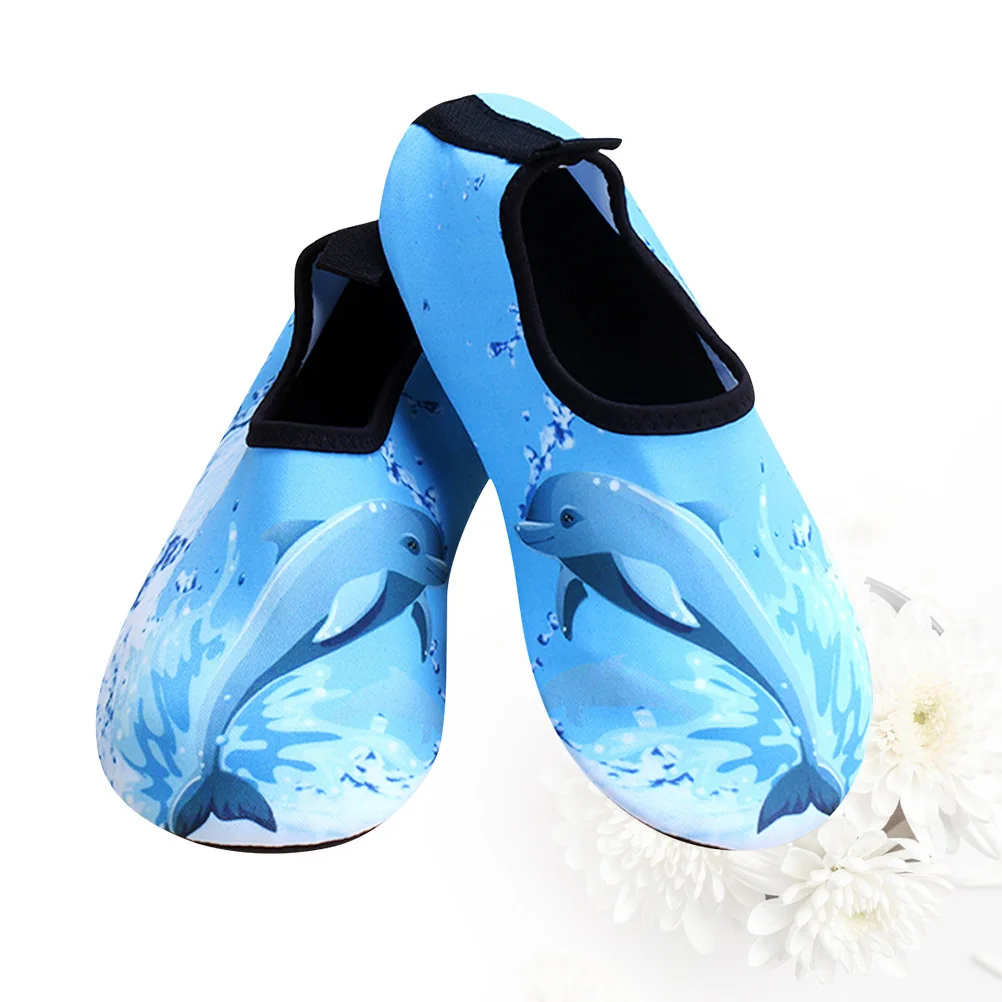 

1Pair Non-Slip Dolphin Pattern Beach Shoes for -Blue Size 28-29 Comfortable Outdoor Swimming Surf Diving Water