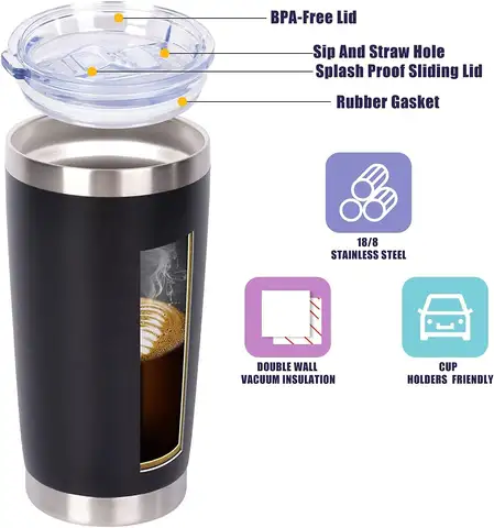 वैक्यूम इंसुलेटेड डबल वॉल कॉफ़ी ट्रैवल टम्बलर पाउडर कोटेड मग थर्मल कप स्प्लैश प्रूफ स्लाइडिंग ढक्कन के साथ 20 औंस 10 best sales 20 औंस का गिलास - №5