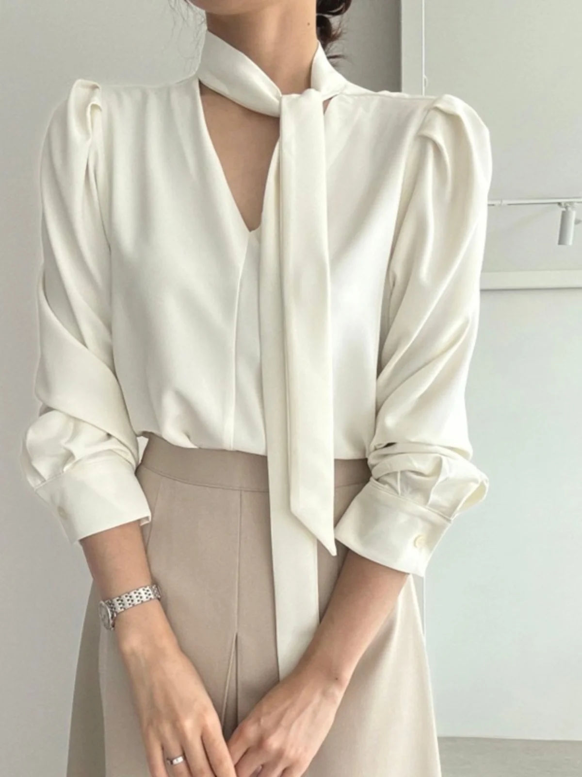 

Ele V-ne Draped Top High Waist Pleated Skirt Two-piece Set Autumn Faion Women's Ensemble Long Sve Student orm