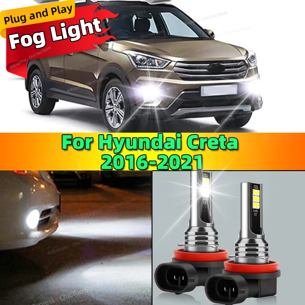 2Pcs 12V 6000K Front Fog Light LED Bulb Accessories Car Lamp Canbus 80W For Hyundai Creta 2016 2017 2018 2019 2020 2021