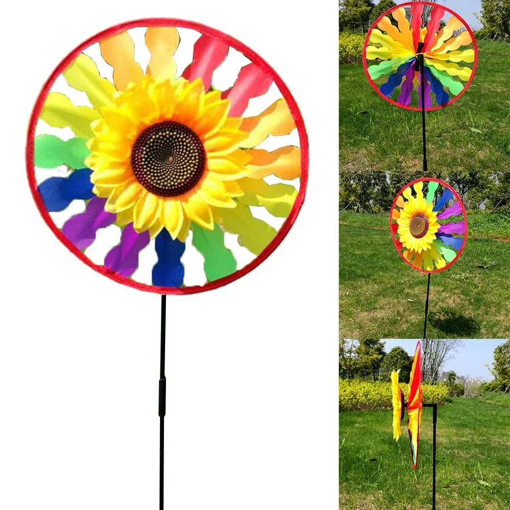Garden Sunflower Windmill Whirling Wind Spinner Kids Toy Gifts Sunflower-shape Windmill Garden Park Outdoor Decoration 28*50 Cm