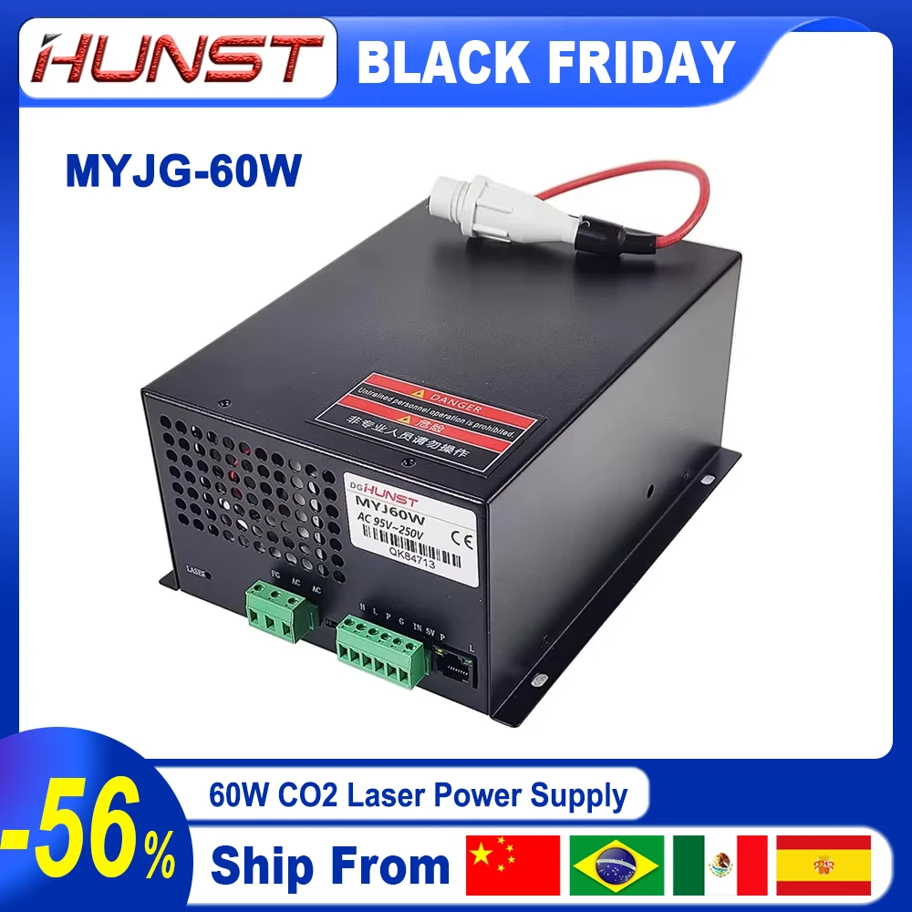 HUNST CO2 Laser Power Supply MYJG 60W  95~250V Voltage and is Used for 50-70W Laser Engraving and Cutting Machines.