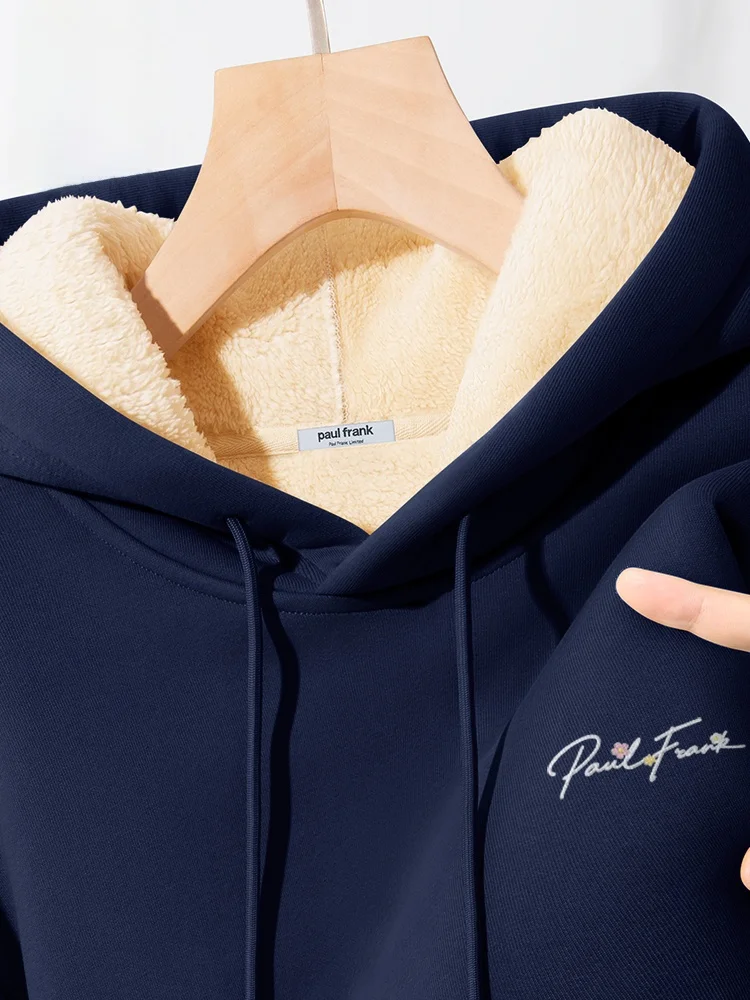 

Thiened Fce Hoodie ex Winter Warm Lamb Velvet Sweatirt Casual Sle Long Sve Hooded Jaet for Couples