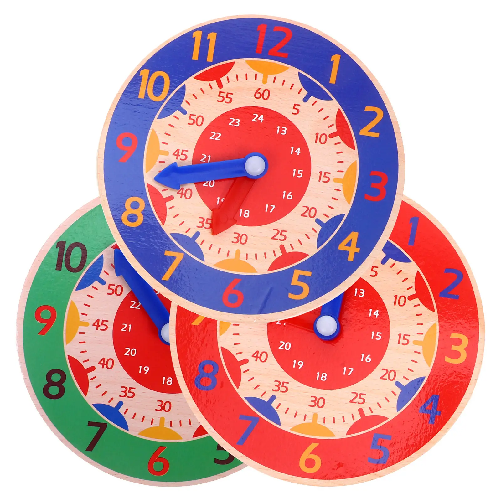 

Набор из 3 развивающих деревянных часов для детей: обучение определению времени, цифрам и цветам. Развивающая игрушка для детей.