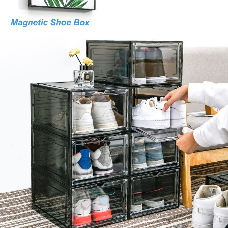 Draxo magnetic transparent shoe storage box stacked