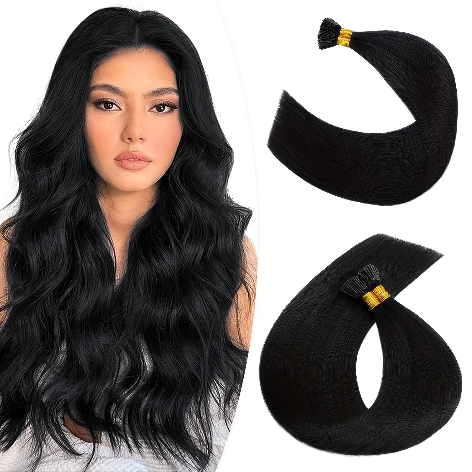 

I Tip Remy Human Hair Extensions Natural Black #1B Pre Bonded Keratin Stick In Hair Extensions Hair Piece Long Straight Hair