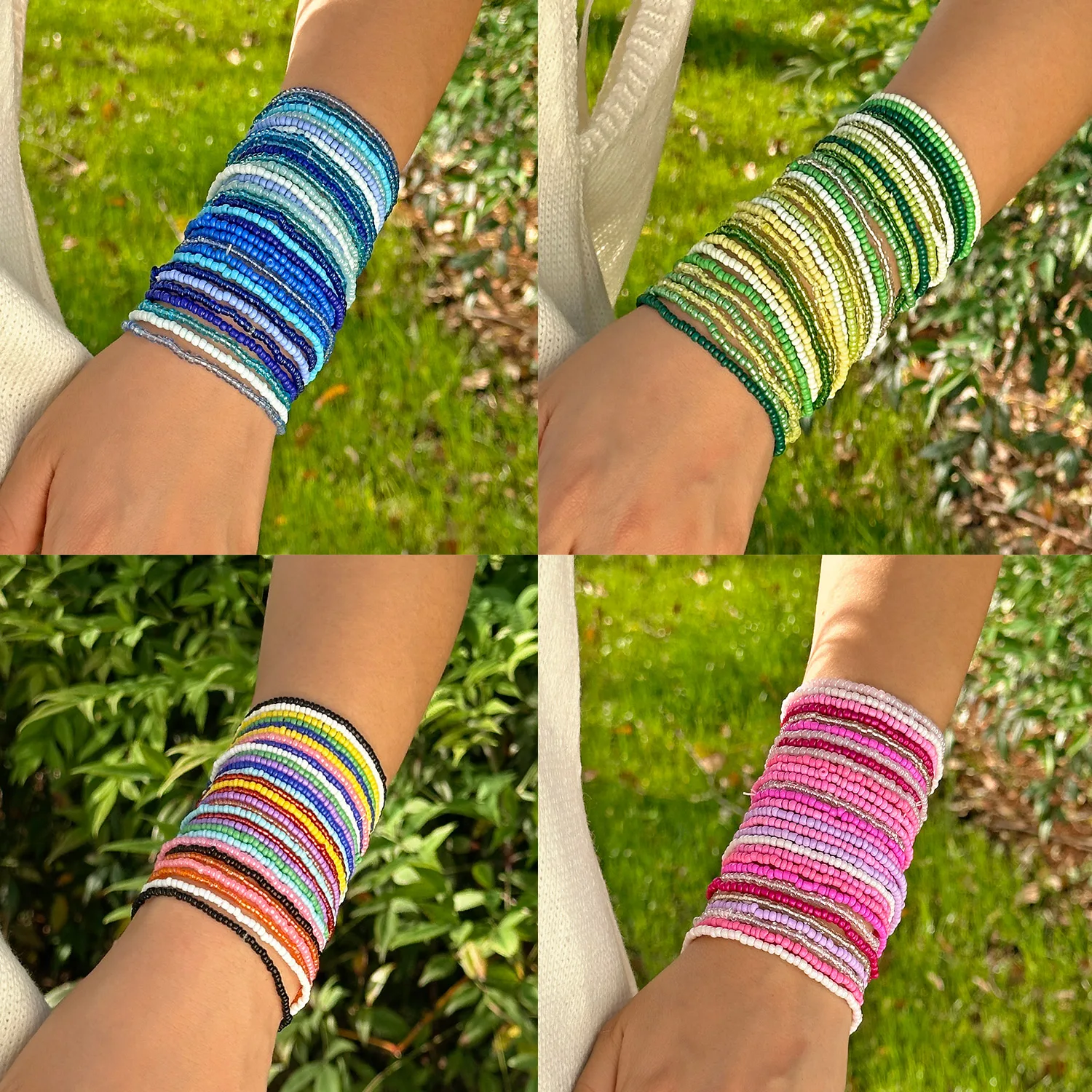 Böhmisches Perlenarmband-Set für Frauen, bunt, dehnbar, Reisperlen, Kettenarmreif, stapelbarer Schmuck, Sommer- und Strandgeschenk – Detail 5