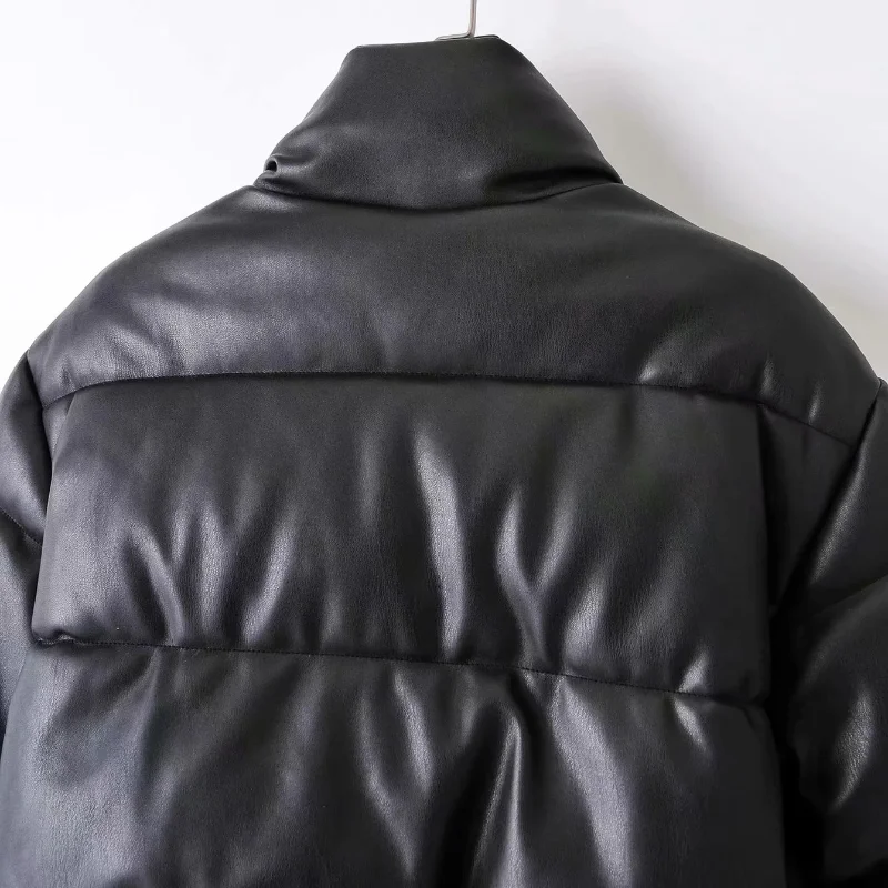Winter Thick Warm Short Parkas Women Fashion Black PU Leather Coats Women Elegant Zipper Cotton Jackets Female Ladies