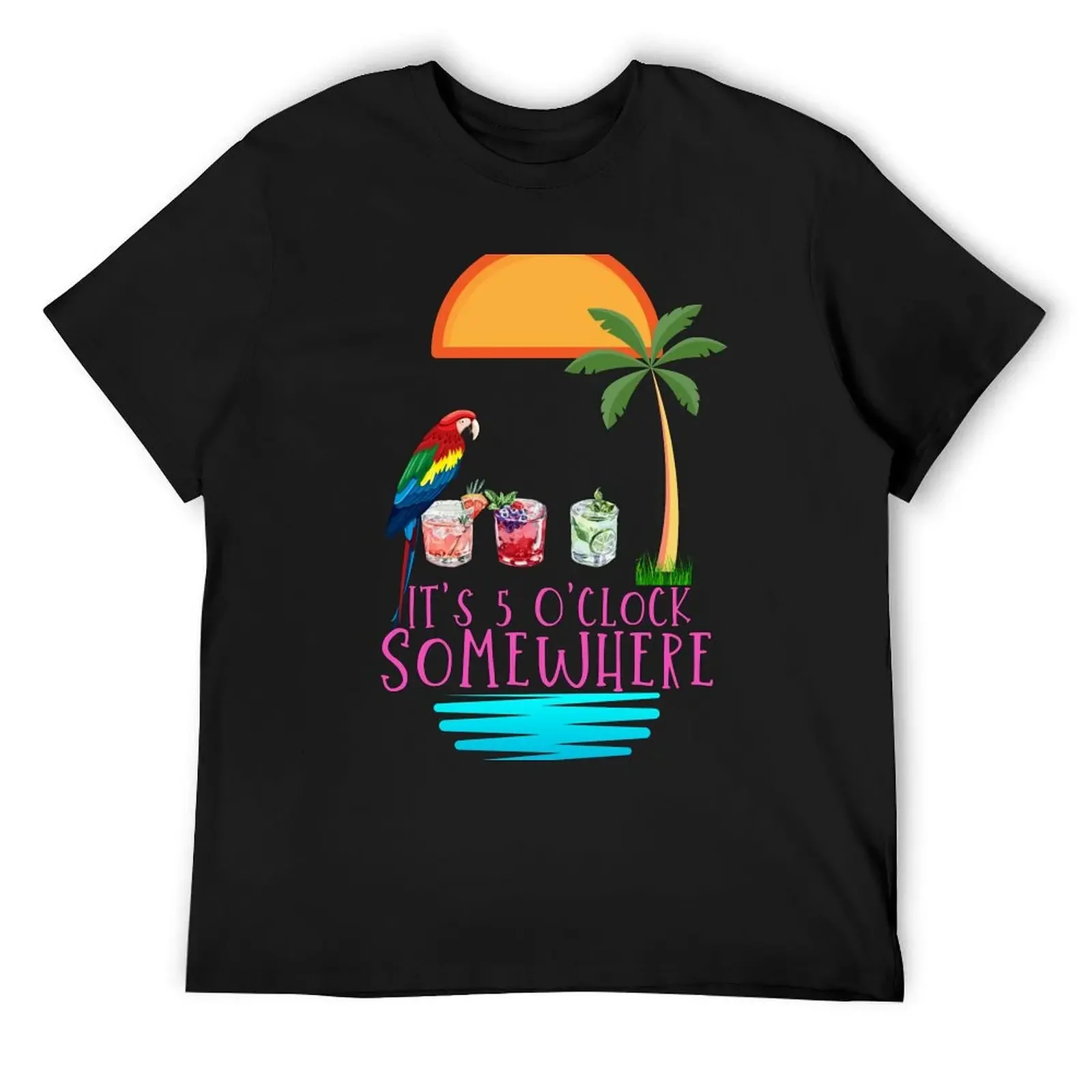 It's 5 O'clock Somewhere Parrot cocktail Lover Hello Summer T-Shirt vintage oversized graphic tee mens tall t shirts