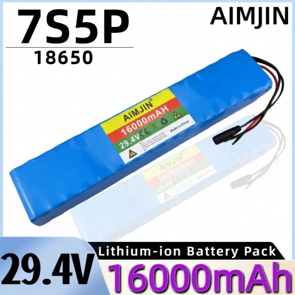 Batería recargable de iones de litio 7S5P 18650, 29,4 V, 16000mAh, alta capacidad, BMS integrado, adecuada para bicicletas eléctricas