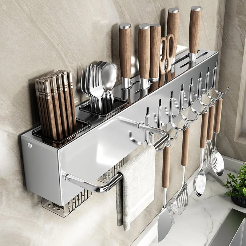 5-in-1 Metal Stainless Steel Storage Rack, Kitchen Tool Storage Rack, Waterproof And Moisture-proof Wall Mounted Storage Rack