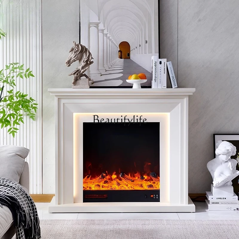 

1.2M French fireplace solid wood decorative household entrance cabinet, simulated fire heating electronic fireplace core