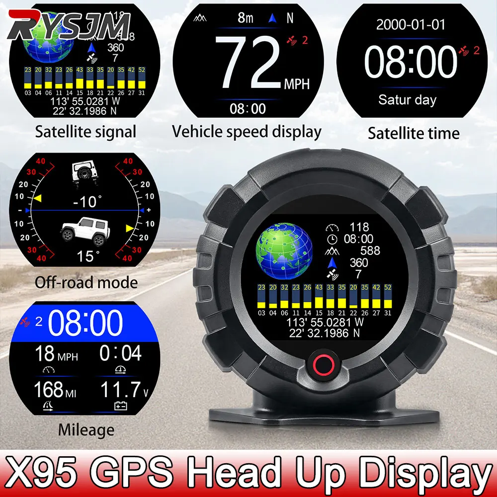 Pantalla frontal X95 para GPS HUD, Inclinómetro de velocidad del vehículo, velocímetro Universal de fácil instalación, medidor de pendiente MPH/KMH