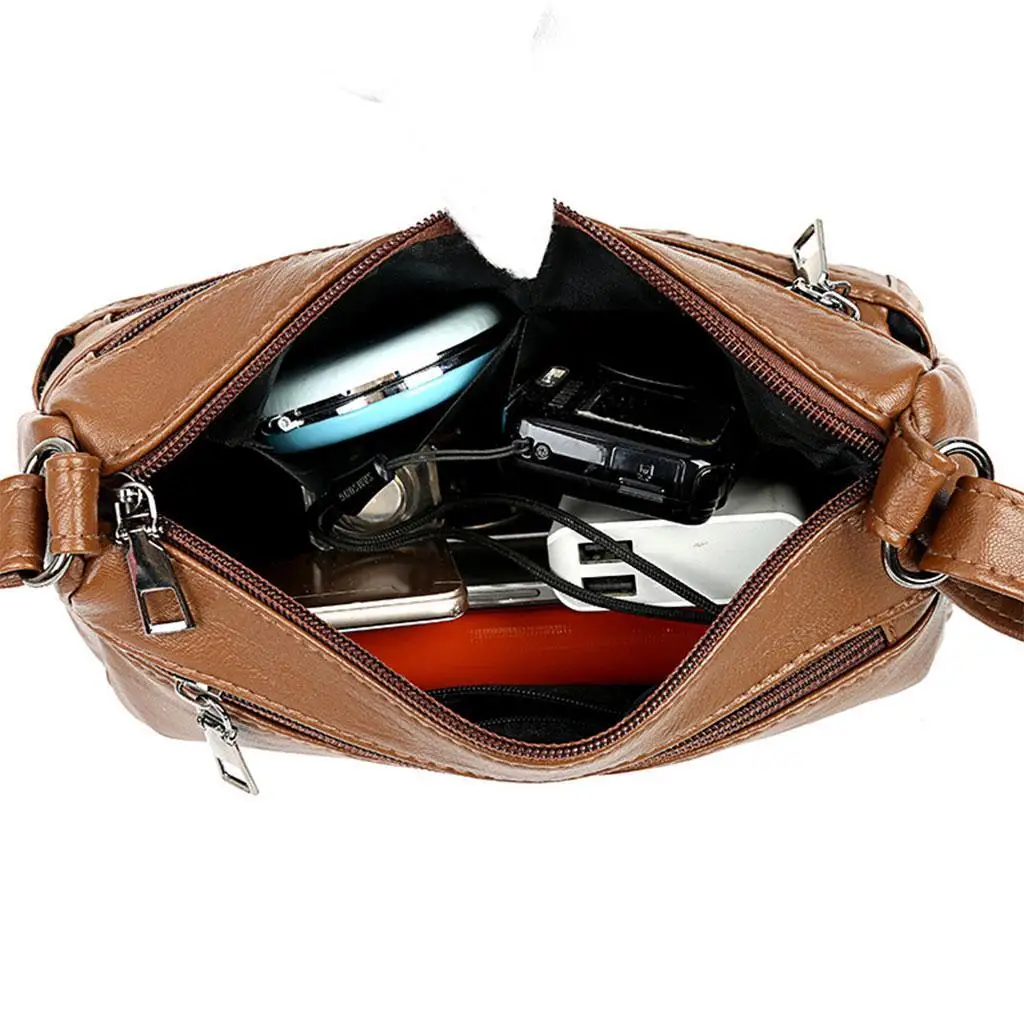 High Quality PU Soft Women Shoulder Bag Multi-layer Classic Crossbody Bag Leather Handbag Leisure Middleaged Lady Bag