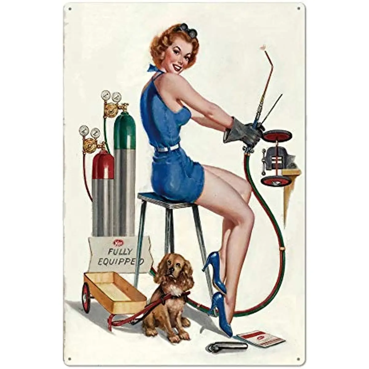 Vintage Tin Metal Signs Sexy Female Electric Welder Iron Artwork Tinplate Wall Decoration Retro Nostalgic Wall Home Decor Poster