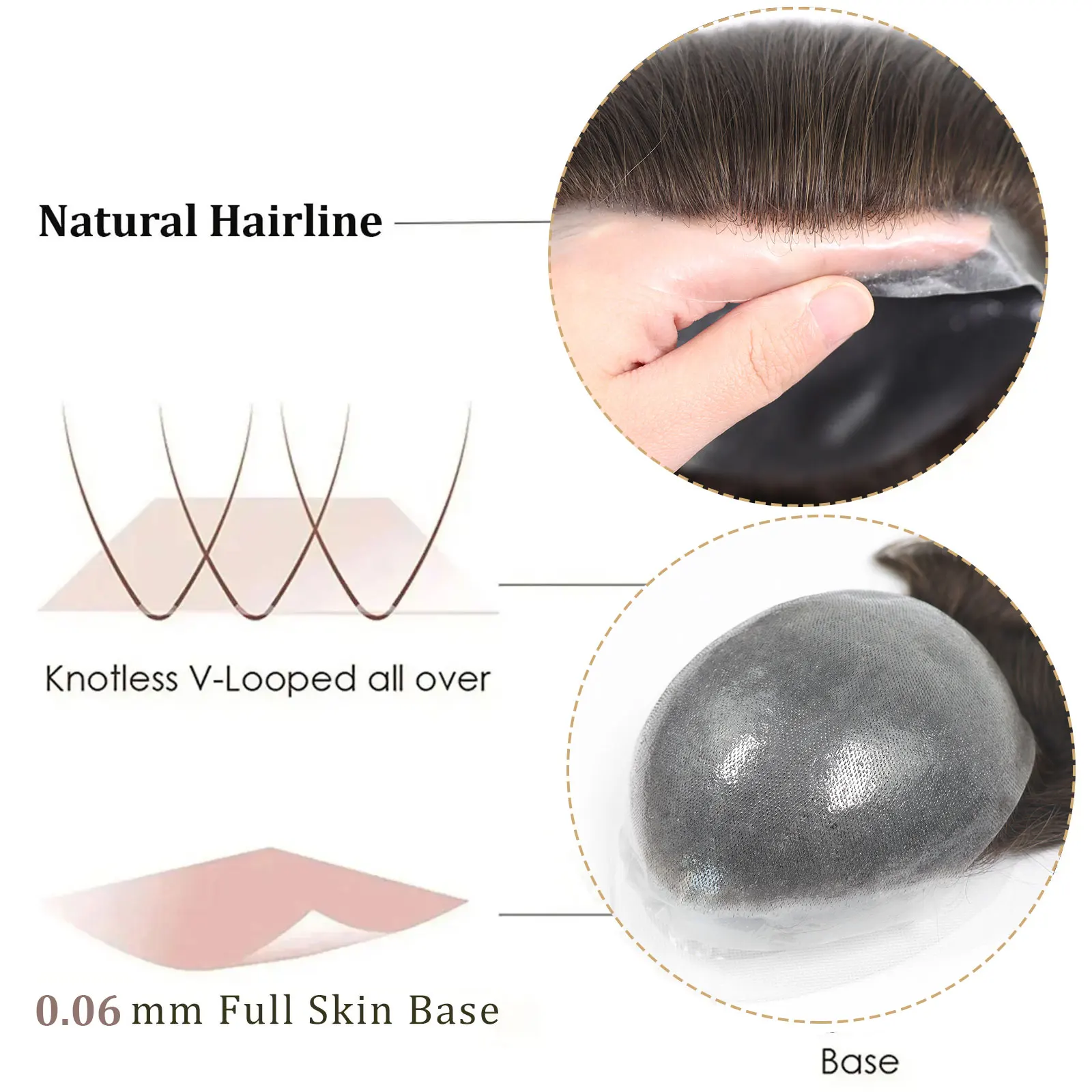 #4 Full PU Toupee For Men Back Style  Human Hair Replacement System V Loop Full Poly Skin Mens Hairpieces 0.06MM PU Mens Toupee