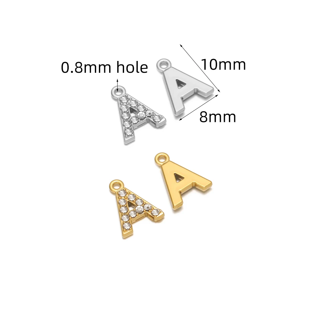 5pcs Rhinestone Inlaid Stainless Steel Capital Letter Charms Necklaces Pendants DIY Jewelry Making Gifts Earrings Accessories