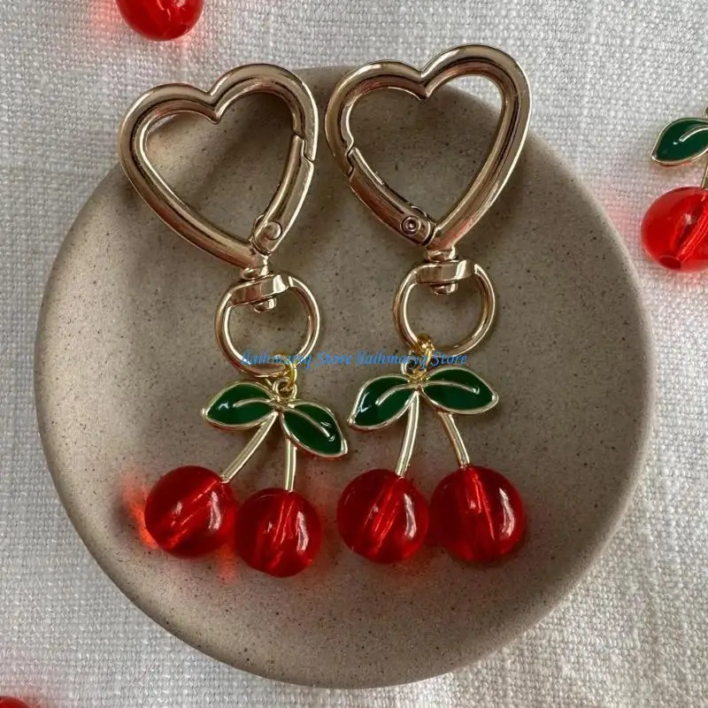 

573B Unique Cherrys Love Lock Keychain Charm Elegant Designs Holder Accessory Portable for Fashionable Individuals