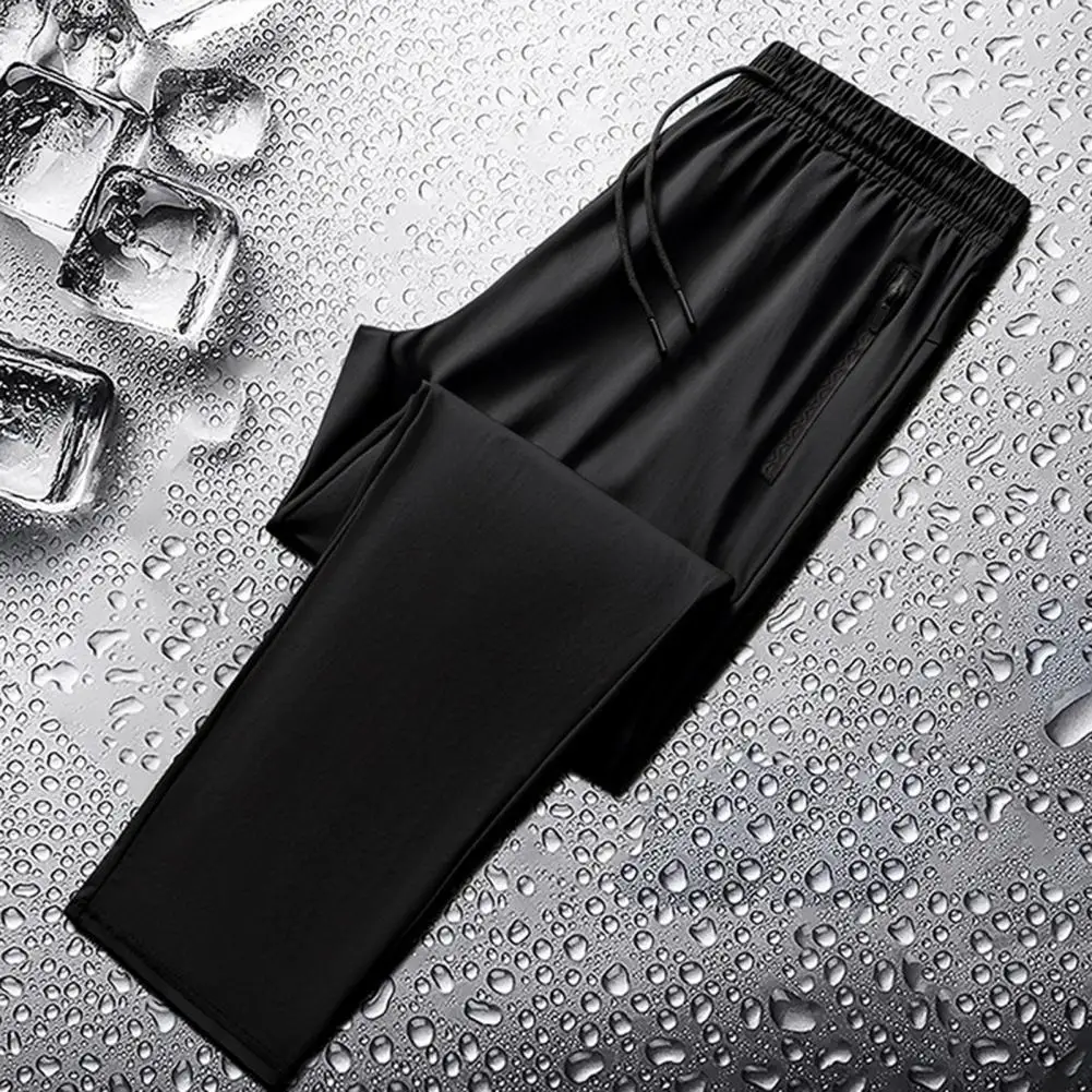 

Soft Touch Trousers Men Casual Trousers Men's Quick-drying Ice Silk Sport Pants with Wide Leg Side Pockets for Gym Training