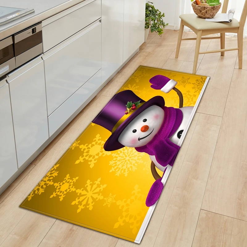 Home kitchen mat bathroom door  entrance Christmas snowman carpet corridor balcony non-slip floor long 