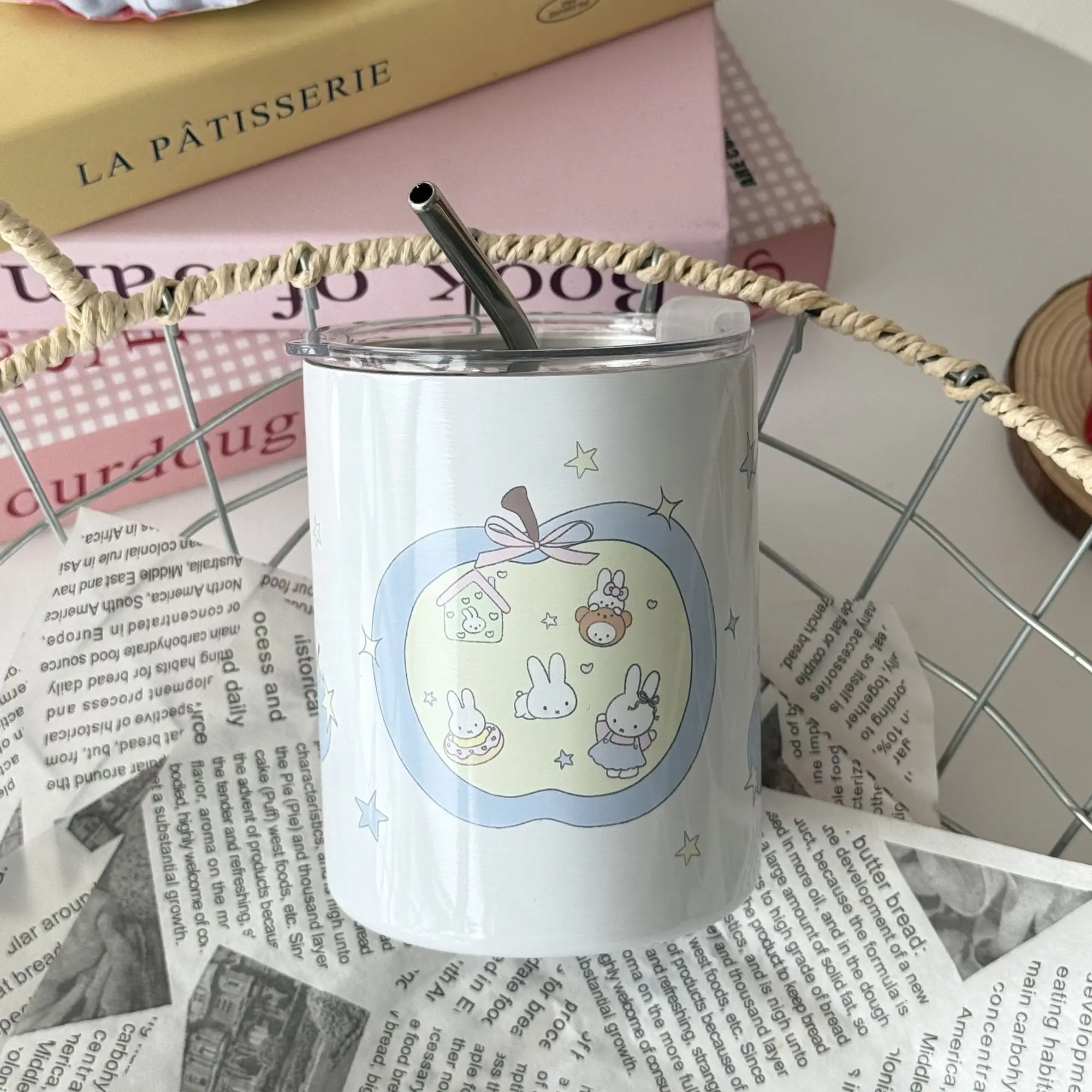 

Новая керамическая кружка Miffy Kawaii Miffy Rabbit, домашняя кофейная молочная мультяшная соломенная чашка из нержавеющей стали 304, детский подарок на день рождения