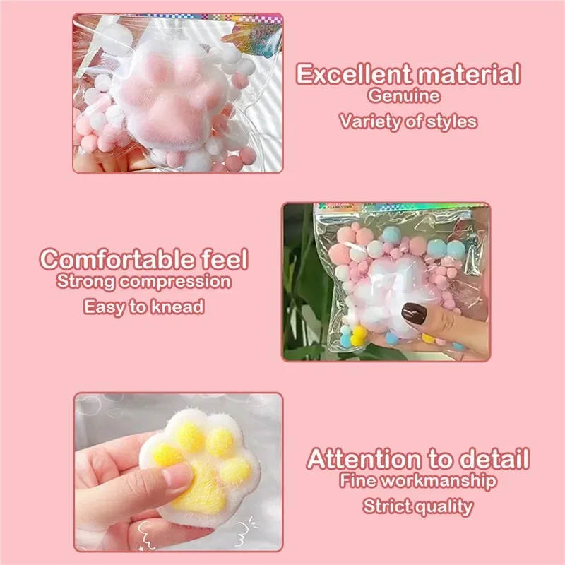 Cute Plush Cat Paw Squeeze Toys Plush Cat Paw Silicone Decompression Toy Reduce Stress Toy Slow Rebound Decompression Kids Toy