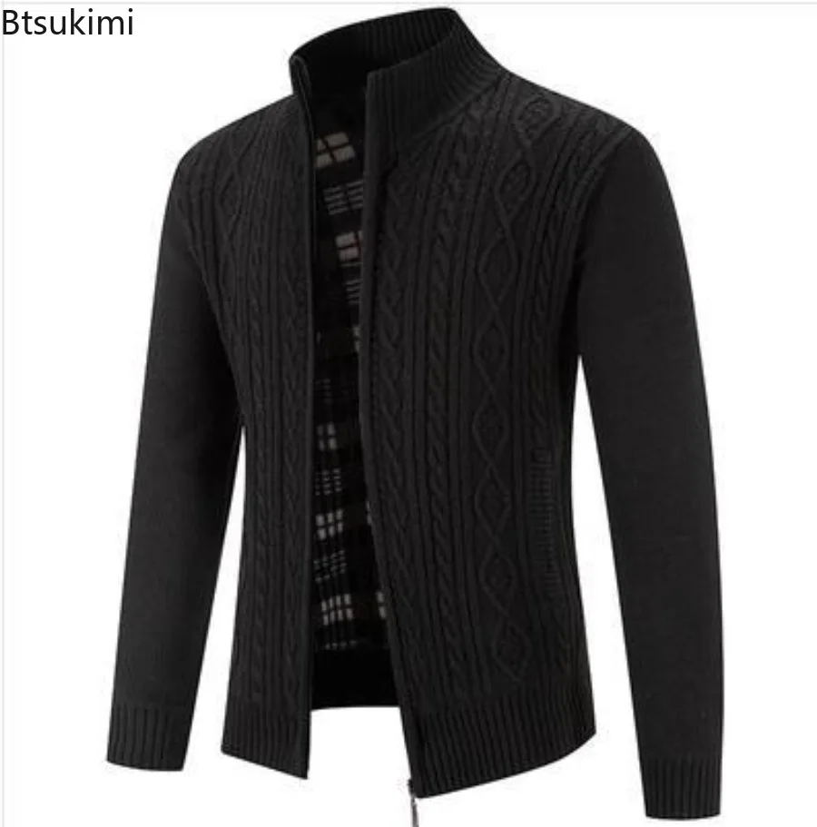 Mens Autumn Winter New Knitted Sweaters High Collar Long Sleeved Zipper Cardigan Sweater Fashionable Solid Color Sweater Jacket