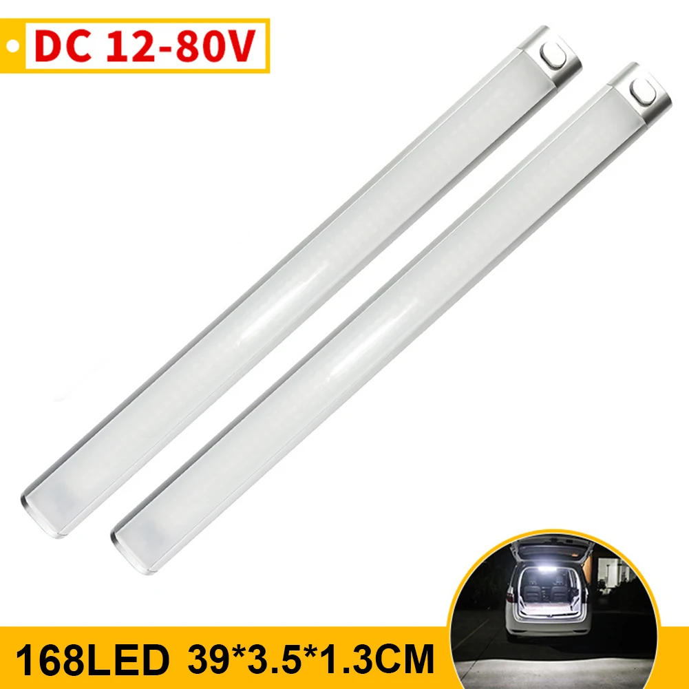 2Pcs 168LED 12V-80V Car Interior Light Reading Lamp Strip Bar On/Off Switch For Van Lorry Truck Camper Caravan Camping RV Boat